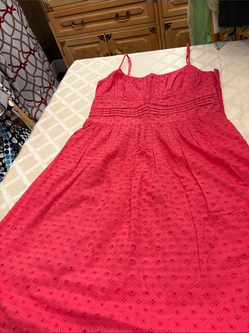 Vintage Ann Taylor Coral Red Eyelet Midi Dress